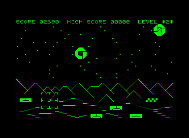 Meteorites (Commodore PET/CBM) screenshot: A base explodes