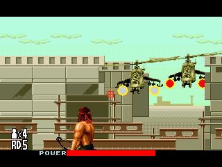 Rambo III (Genesis) screenshot: A fight against two helicopters