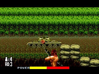 Rambo III (Genesis) screenshot: Defeat a tank with explosive arrows?