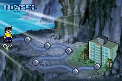 Yu Yu Hakusho: Ghost Files - Tournament Tactics (Game Boy Advance) screenshot: The first line of fights is in the area around the team's hotel.