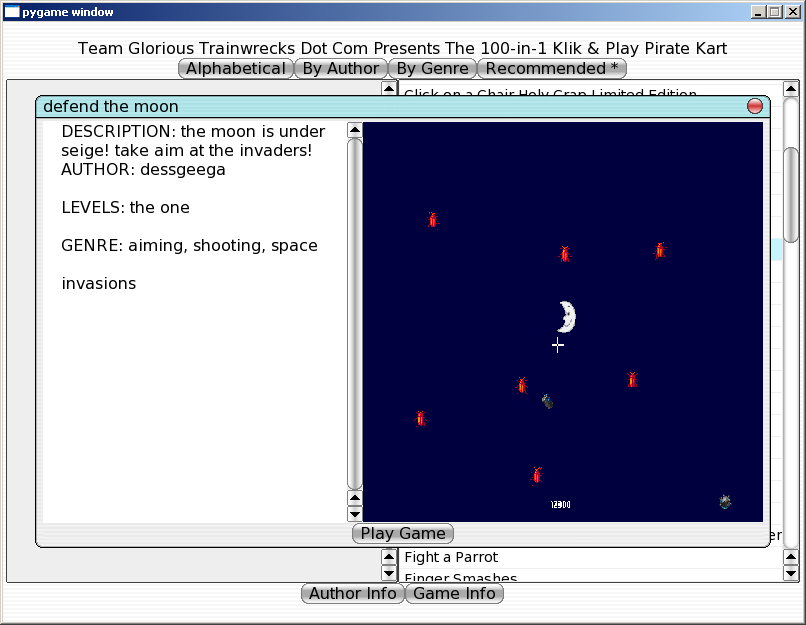 100-in-one Klik & Play Pirate Kart (Windows) screenshot: Information about defend the moon