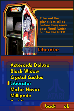 Atari Greatest Hits: Volume 2 (Nintendo DS) screenshot: Game menu