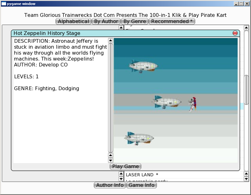 100-in-one Klik & Play Pirate Kart (Windows) screenshot: Information about Hot Zeppelin History Stage
