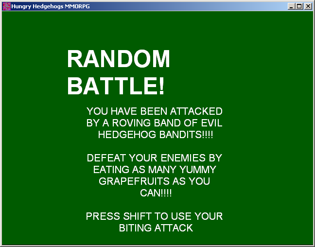 100-in-one Klik & Play Pirate Kart (Windows) screenshot: Hungry Hedgehogs MMORPG battle announcement