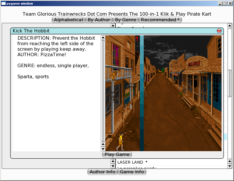 100-in-one Klik & Play Pirate Kart (Windows) screenshot: Information about Kick the Hobbit
