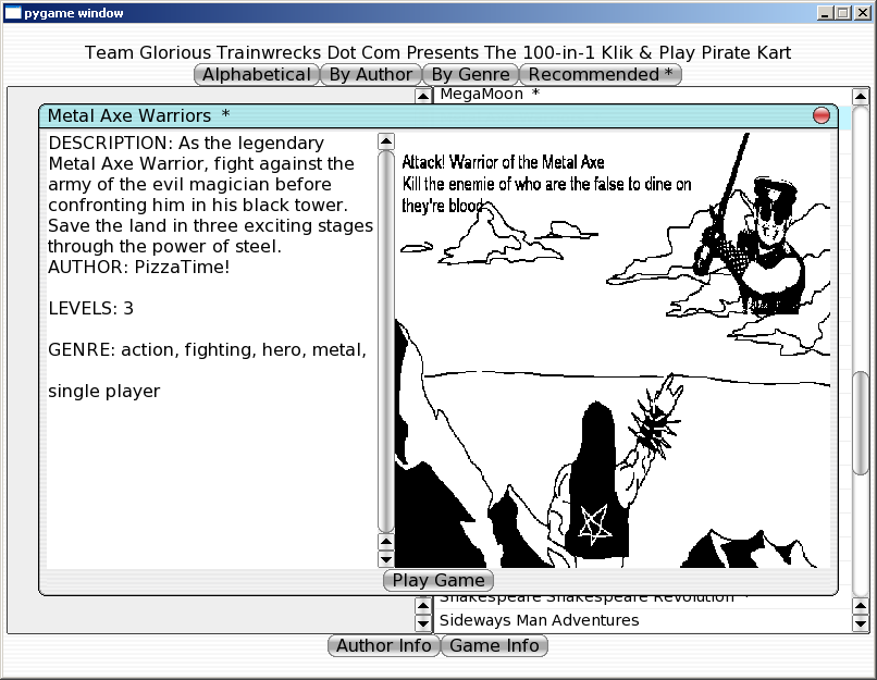100-in-one Klik & Play Pirate Kart (Windows) screenshot: Information about Metal Axe Warriors
