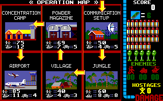 Operation Wolf (DOS) screenshot: Operation map (Paradise EGA)