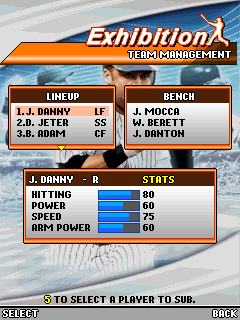 Derek Jeter Pro Baseball 2008 (J2ME) screenshot: Team management