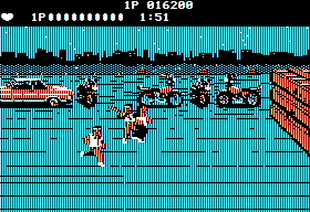 Renegade (Apple II) screenshot: Another shot of the biker level