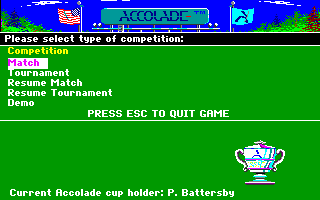 Serve & Volley (Apple IIgs) screenshot: Main menu
