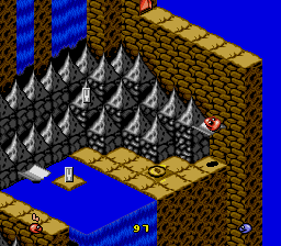 Snake Rattle N Roll (Genesis) screenshot: Flying down on a magic carpet