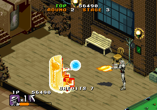 Michael Jackson's Moonwalker (Arcade) screenshot: Destroy enemy robot!