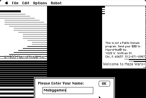 Maze Wars+ (Macintosh) screenshot: Title screen