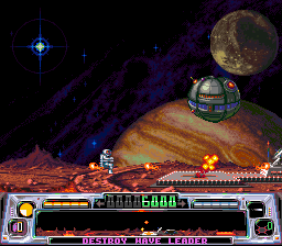 Super Dropzone: Intergalactic Rescue Mission (SNES) screenshot: The first wave's leader