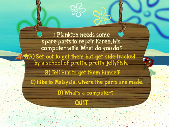 Spongebob Squarepants: Absorbing Favorites (included game) (DVD Player) screenshot: What a question looks like.