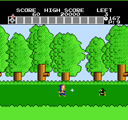 Ninja Hattori-kun (NES) screenshot: Throwing a shuriken