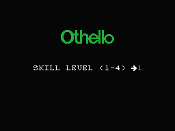 Computer Othello (MSX) screenshot: Allows setting skill level and choice of colour.