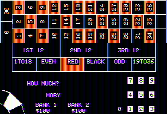 Roulette (Apple II) screenshot: And finally the amount