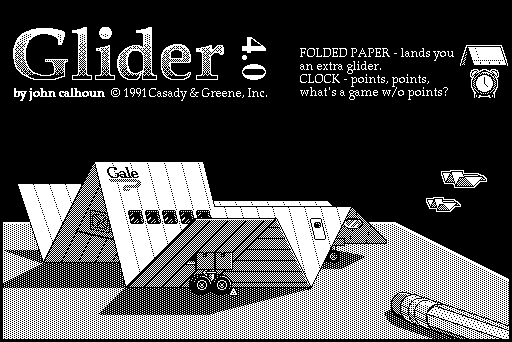 Glider 4.0 (Macintosh) screenshot: Title screen (B&W)