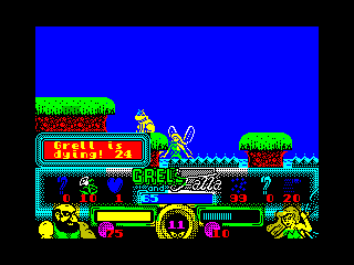 Grell and Fella (ZX Spectrum) screenshot: Grell is dying