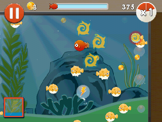 Grow (Android) screenshot: The swirl power-up incapacitates surrounding fishes