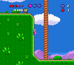 SmartBall (SNES) screenshot: Climbing up the side of a hill
