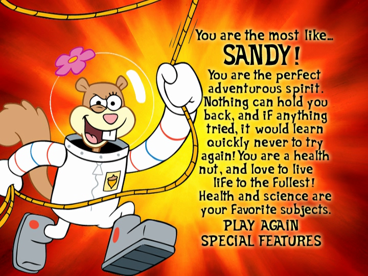 Spongebob Squarepants: Absorbing Favorites (included game) (DVD Player) screenshot: What you see if you are most like Sandy.