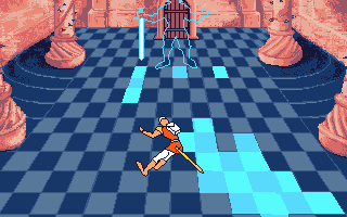 Dragon's Lair (Atari ST) screenshot: Avoiding the lit floor panels