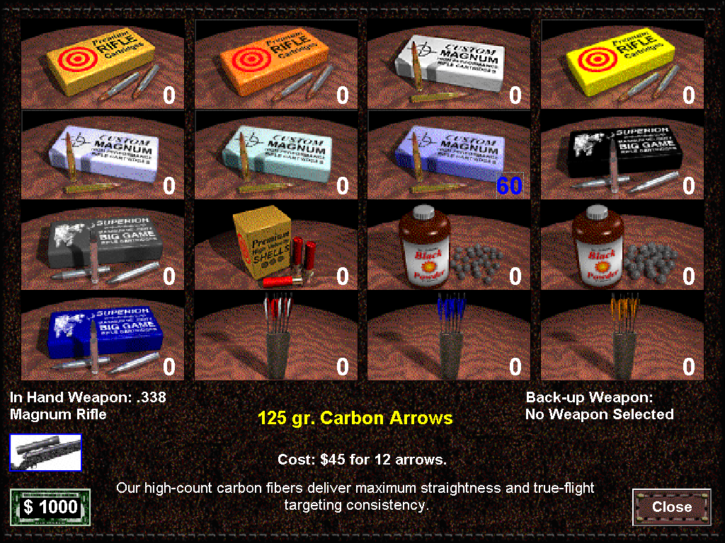 Cabela's Big Game Hunter II (Windows) screenshot: Ammo Selection