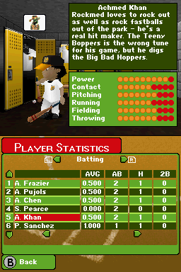 Backyard Baseball '09 (Nintendo DS) screenshot: Stats from the game.