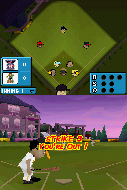 Backyard Baseball '09 (Nintendo DS) screenshot: Some high heat for Strike 3!