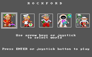Rockford: The Arcade Game (DOS) screenshot: Main menu (VGA 256 colors)