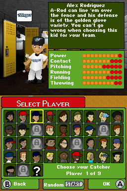 Backyard Baseball '09 (Nintendo DS) screenshot: In season mode, you get to choose your players.