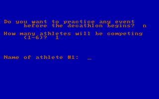 Olympic Decathlon (PC Booter) screenshot: Enter Player name (CGA with RGB monitor)