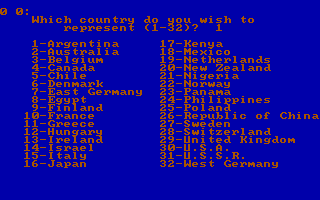 Olympic Decathlon (PC Booter) screenshot: Select Your country (CGA Normal)