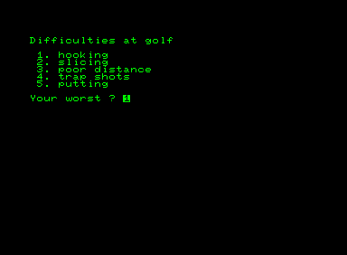 Golf (Commodore PET/CBM) screenshot: The game begins on a negative note