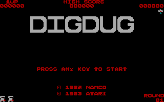 Dig Dug (PC Booter) screenshot: Title screen (Atari version)