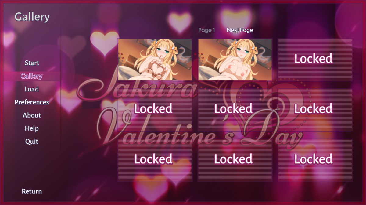 Sakura Valentine's Day (Windows) screenshot: The gallery where you can see already unlocked screenshots