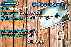Kelly Slater's Pro Surfer (Game Boy Advance) screenshot: Selecting a surfer for the career mode