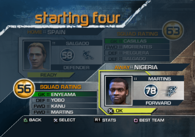 FIFA Street (PlayStation 2) screenshot: Selecting the starting players.