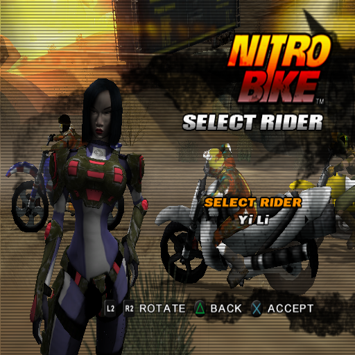 Nitrobike (PlayStation 2) screenshot: Rider selection.