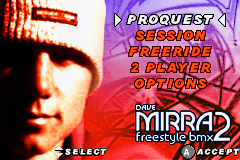 Dave Mirra Freestyle BMX 2 (Game Boy Advance) screenshot: Menu