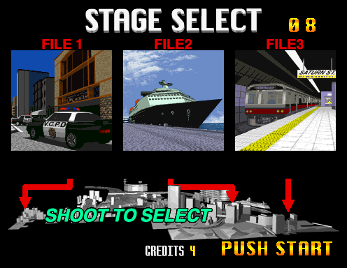 Virtua Cop 2 (Arcade) screenshot: Stage selection
