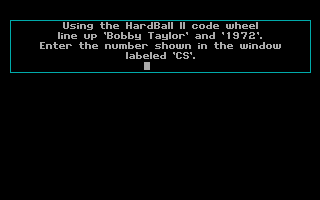 HardBall II (DOS) screenshot: Copy protection screen (CGA)