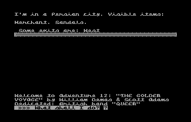 The Golden Voyage (Atari 8-bit) screenshot: Starting a new game.