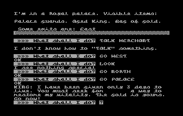 The Golden Voyage (Atari 8-bit) screenshot: Visiting the King.