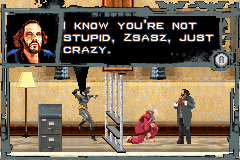 Batman Begins (Game Boy Advance) screenshot: Flass torturing someone