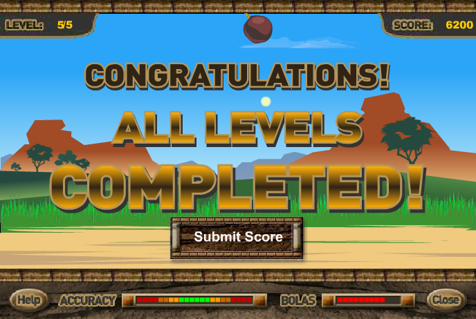 Kangaroo Jack Outback Bola (Browser) screenshot: Victory screen after completing all levels