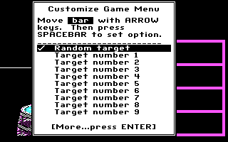 Math Rabbit (DOS) screenshot: Tightrope Game Customize Game Menu 1 (CGA)