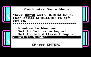 Math Rabbit (DOS) screenshot: Matching Game Customize Menu (CGA)
